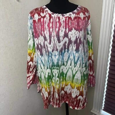 Camisa Fresh Produce talla XL Sun Ray Tie Dye multicolor arco iris manga 3/4 hippie Foto 1 de 4