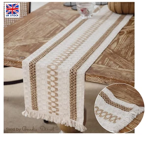 Corredor de mesa de granja de algodón y arpillera con borlas 30 cm x 180 cm - Imagen 1 de 8