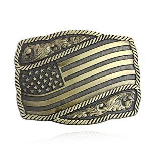 American Flag Men's Belt Buckle Western Cowboy Native American (XFL-01-G) - Picture 1 of 2