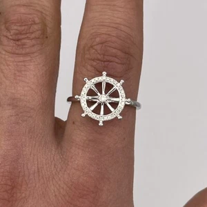 14 Karat Weißgold runder Diamant Schiffsrad Ring Größe 9,5 - Bild 1 von 6