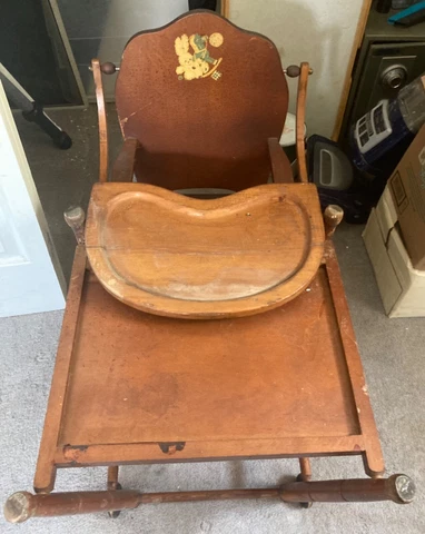 Vintage Antique High Chair! Converts to desk/table Cover