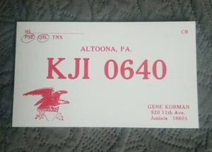 Altoona  Pennsylvania - KJI 0640 - CB Ham Radio QSL Card - Picture 1 of 2