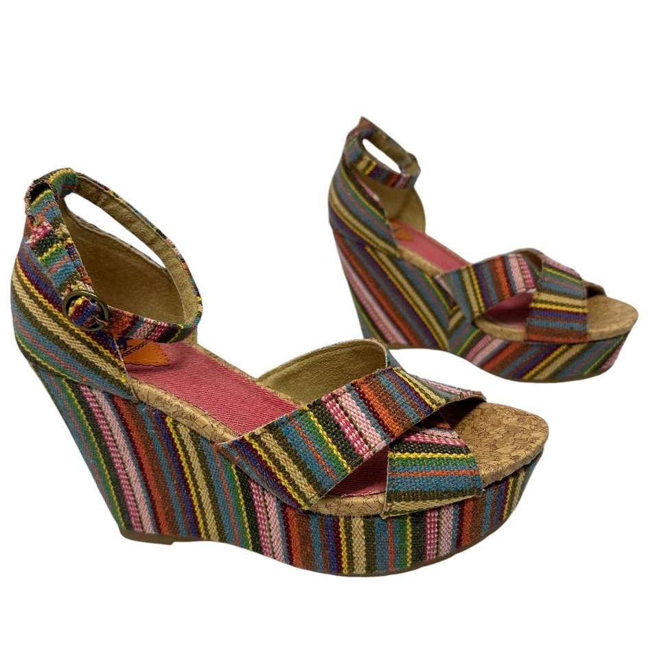 Rocket Dog CLARA Wedges Sz 8M Serape Guatemala Stripes Boho Festival Chunky Heel - Image 1 of 4