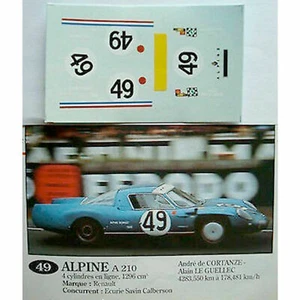 decals decalcomanies 1/43 renault alpine A210 24h le mans 1967 n.49 DE lageneste - Foto 1 di 1