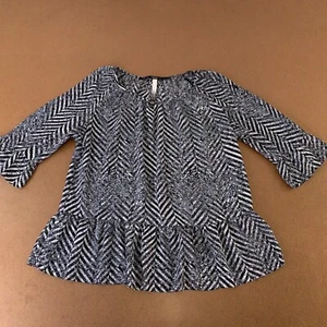 Kensie Women's Medium Gray Print 3/4 Sleeve Gathered Neck Pullover Peplum Top - Picture 1 of 9