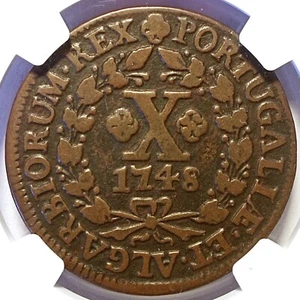 NGC ss - Portugal 10 Reis 1748 Münze (D. João V; Stichtag!) - Bild 1 von 4