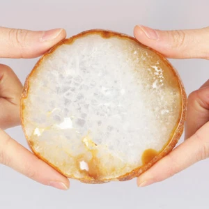 3.7" Brown Agate Coaster Polished Crystal Slice Druzy Geode Home Decor 138g - Picture 1 of 4