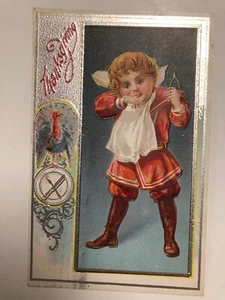 Embossed Thanksgiving Postcard ~ Child with Wishbone w/Silver Frame ~PC39 - Picture 1 of 9