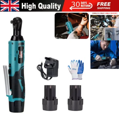 100Nm Electric Cordless Right Ratchet 3/8'' 90 Angle Wrench Power 2x Battery Kit - Image 1 of 4