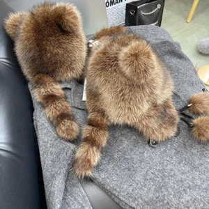 Women's Men's Real Raccoon Fur Hat Russian Ushanka Cossack Hunter Hat Warm Cap - Picture 1 of 5