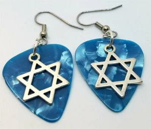Star of David Charm Guitar Pick Earrings - Pick Your Color - Picture 1 of 8