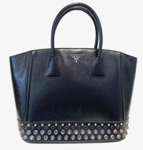 Bolso Prada Negro Saffiano Vernice Cristal Tachonado Asa Superior - Imagen 1 de 14