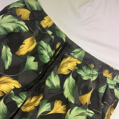 Tommy Bahama Men Black Big Green Yellow Leaves Polyester Swim Trunks XL - Image 1 of 4