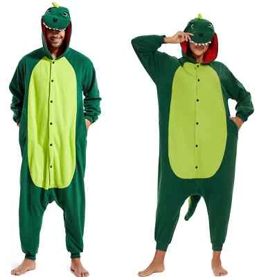 Dinosaur One-piece Pyjama Adult Unisex Soft Hooded Pajama Animal Cosplay Costume - Image 1 of 4