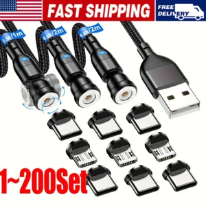 180°+360° Rotate Magnetic Charger Cable Phone Fast Charging Type C Micro USB Lot - Picture 1 of 18