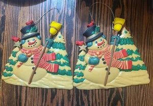 Par de muñecos de nieve de plástico moldeado vintage escarchado 3D vacaciones de Navidad invierno kitsch🎄 - Imagen 1 de 7