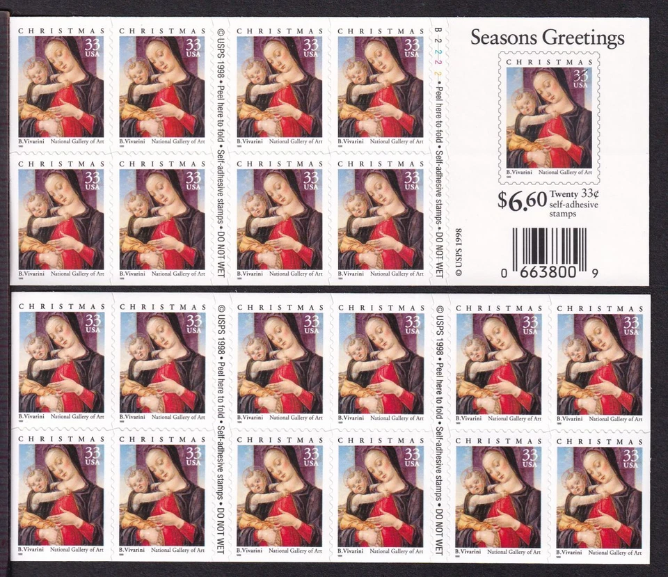 1999 Christmas Madonna Sc 3355a MINT pane of 20 plate number B2222 - Image 1 of 1