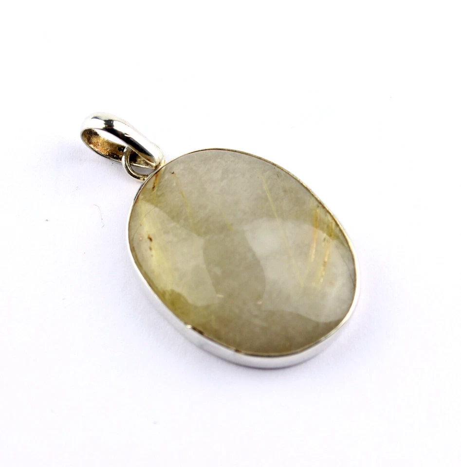 Quarzo Rutilato Rimorchio Pietra Preziosa 925 Argento Ovale Dorato Aghi Gioiello - Immagine 1 di 4