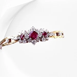 Vintage 14ct Gold Diamond Ruby Bracelet. 14.8 gms - Picture 1 of 11