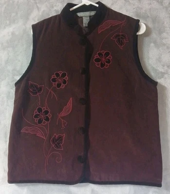 Colete Jessica Holbrook Feminino L Acolchoado de Veludo Floral Bordado Borgonha - Imagem 1 de 4