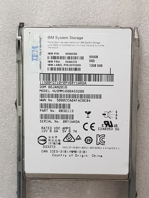 IBM 00NC586 800GB 12Gb/s SAS SSD HUSMM1680ASS200 FRU 00AK376 2.5" Enterprise SSD - Image 1 of 3