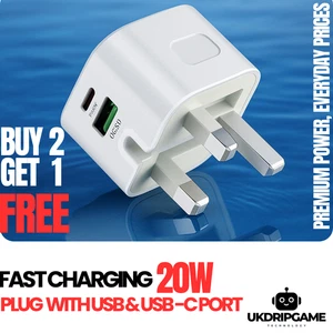 20W Foldable Dual USB Fast Charger | UK Plug with USB-C & USB-A for iPhone, iPad - Picture 1 of 26