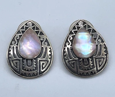 Pendientes perforados vintage BOMA rosa madreperla lágrima plata de ley 925 Foto 1 de 4
