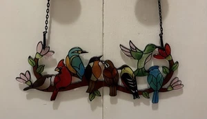 Pannello finestra cattura sole 12" multi vetro colorato uccellini su ramo cardinale - Foto 1 di 7