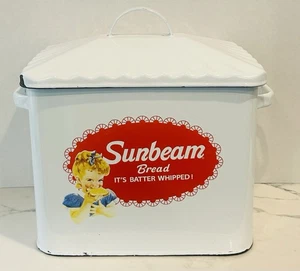SUNBEAM ENAMELED BREAD BOX 11x8.5x9 COUNTRY KITCHEN FARMHOUSE DECOR - Picture 1 of 10