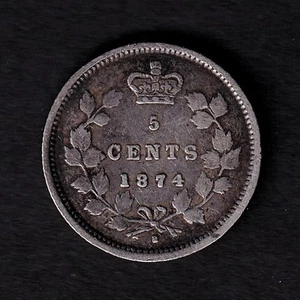 Canada 1874H 5c Five Cent Silver Coin Queen Victoria Plain "4" .925 Silver - Picture 1 of 2