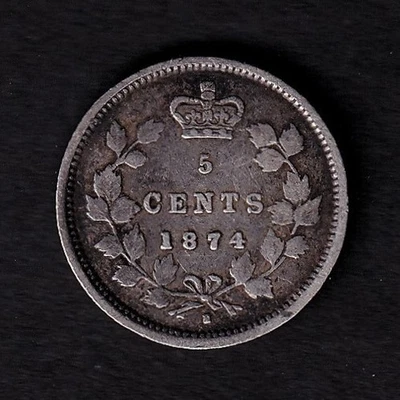 Canada 1874H 5c Five Cent Silver Coin Queen Victoria Plain "4" .925 Silver - Image 1 of 2