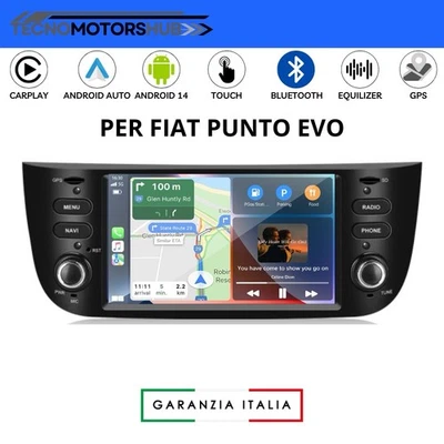Autoradio CARPLAY Wireless Fiat Per Punto Evo Con Navigatore Wi-FI Nero 2+64GB - Immagine 1 di 4