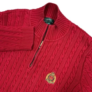 Maglione donna Lauren Ralph Lauren 1/4 zip 2x rosso crest maglia grossa (difetto) - Foto 1 di 8