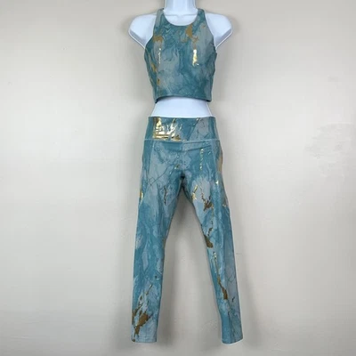 Leggings antiguos azul marino activos XL tiro extra alto Powersoft Go Dry mármol dorado Foto 1 de 4
