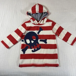 Mini Boden Kids Boys Swim Cover Up 2-3 Red White Skull Terry Hooded Poncho Beach - Picture 1 of 8