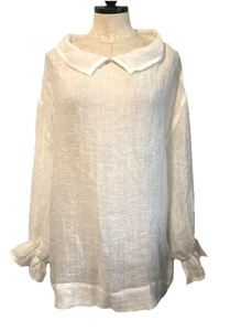Linenbee Tunic Top Linen Gauze White Long Puffy Sleeve Women 3X Oversized New - Picture 1 of 6