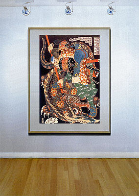 Samurai & Dragon 30x44 Japanese Art Print By KuniyoshiAsian Art Japan Warrior • 150$