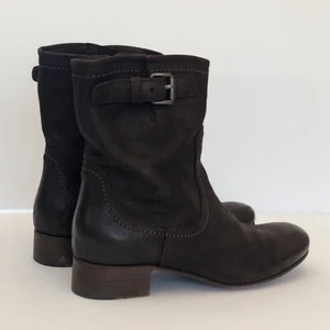 Prada F/W 1993 Western Moto Pebbled Leather Brown Ankle Boots IT 38.5 US 8.5 - Picture 1 of 22