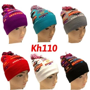 Native American Indian Southwest Print Knit Beanie Ski Pom Hat - Picture 1 of 24