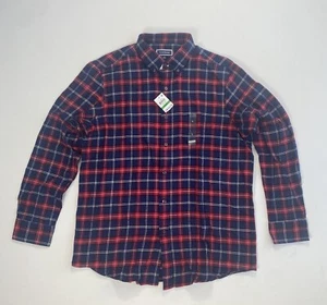 Club Room Men’s Large Flannel Button Shirt NWT Navy Red Plaid Modern Gorpcore - Picture 1 of 9