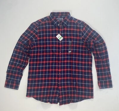 Club Room Men’s Large Flannel Button Shirt NWT Navy Red Plaid Modern Gorpcore - Image 1 of 4