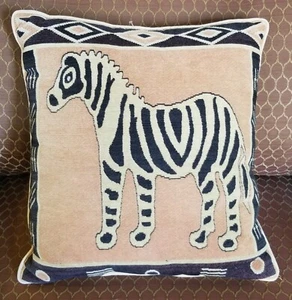 Zebra Tapestry Pillow African/Tribal  Neutral Geometric 17" Square EUC - Picture 1 of 8