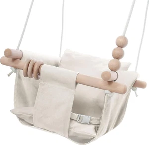 Kids Swing Seat, Canvas and Wood Swing Seat, Infants to Teens Swing for Safe and - Picture 1 of 9