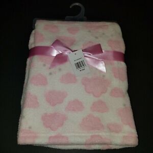 NEW Cutie Pie Pink White Clouds Fleece Blanket Sky Lovey Baby Gift Girl Rain