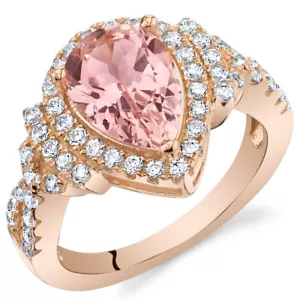 Anillo simulado de lágrima de plata esterlina Morganite Rose-Tone Sterling - Imagen 1 de 2