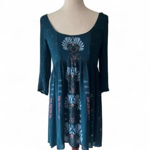 O'Neill Folk Floral Lace-Up Mini Dress Size Medium Blue Boho Cottagecore - Picture 1 of 8