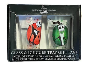 New Disney Nightmare Before Christmas Two 16oz Pilsner Glass Set & Ice Cube Tray - Picture 1 of 2