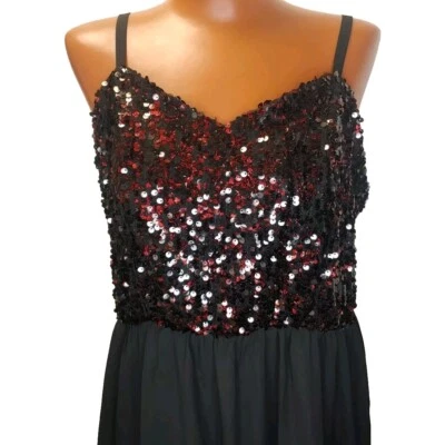 Mini Vestido de Gasa Tórrido Rojo Lentejuelas Plus 2X Negro Whimisgoth Hada Bruja Transparente  Foto 1 de 4