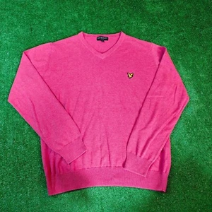 Lyle & Scott Sweater Mens Large Pink V-neck Long Sleeve Lightweight vintage - Picture 1 of 11