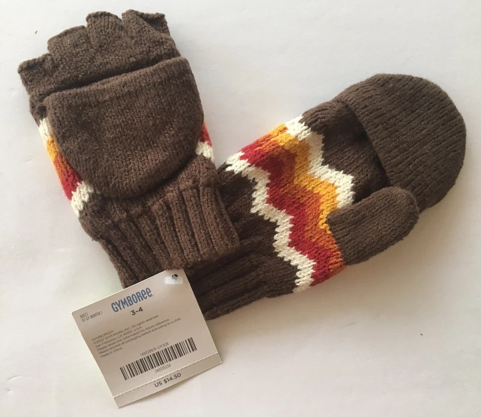 Guantes convertibles Gymboree Alaskan Adventure talla 3-4 marrón Fair Isle nuevos con etiquetas Foto 1 de 1